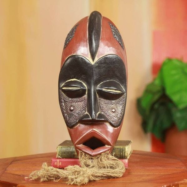 Alternate image for Original African Wood Mask with Jute Beard and Aluminum Jungle Spirit