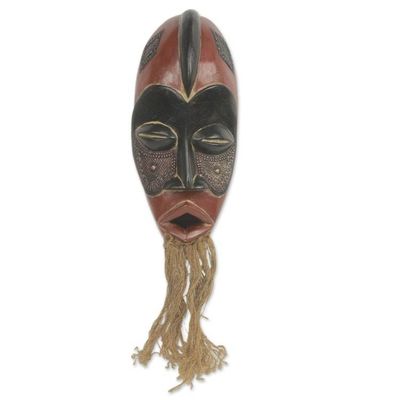 Alternate image for Original African Wood Mask with Jute Beard and Aluminum Jungle Spirit