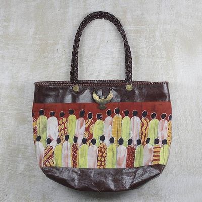 Alternate image for Handcrafted Batik Cotton Accent Leather Tote from Ghana Gather Together