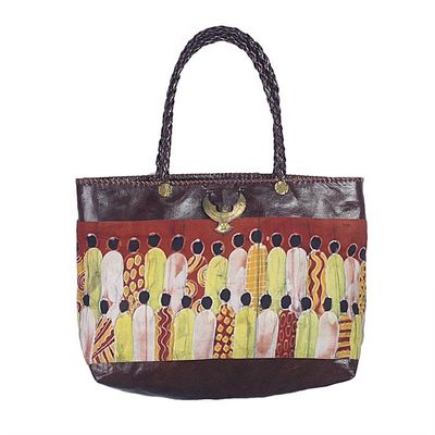 Alternate image for Handcrafted Batik Cotton Accent Leather Tote from Ghana Gather Together