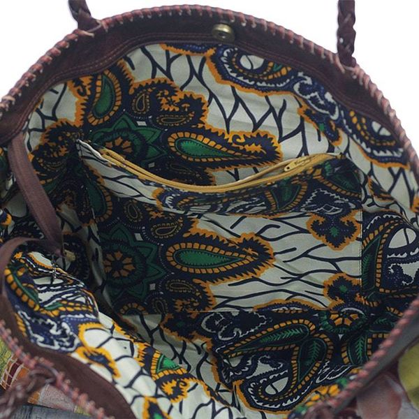 Alternate image for Handcrafted Batik Cotton Accent Leather Tote from Ghana Gather Together