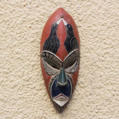 Alternate image for Bird-Themed African Sese Wood Mask from Ghana Suumo Birds
