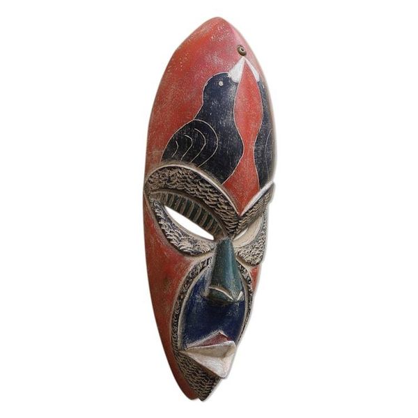 Alternate image for Bird-Themed African Sese Wood Mask from Ghana Suumo Birds