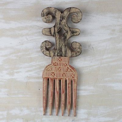 Alternate image for Wood Adinkra Dwennimmen Comb Wall Decor from Ghana Dwennimmen Style