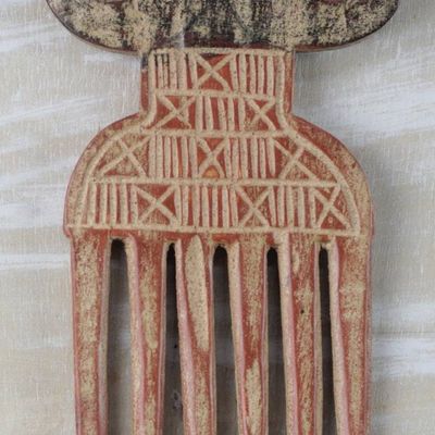 Alternate image for Wood Adinkra Dwennimmen Comb Wall Decor from Ghana Dwennimmen Style