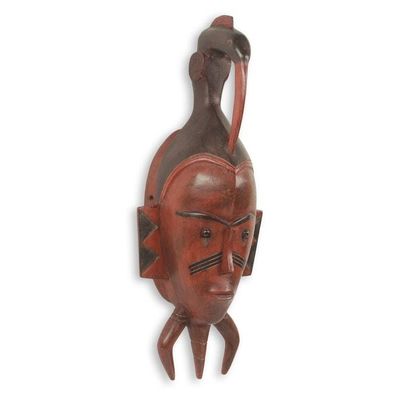 Alternate image for Original African Mask Hand Carved Wood with Bird Xevi I