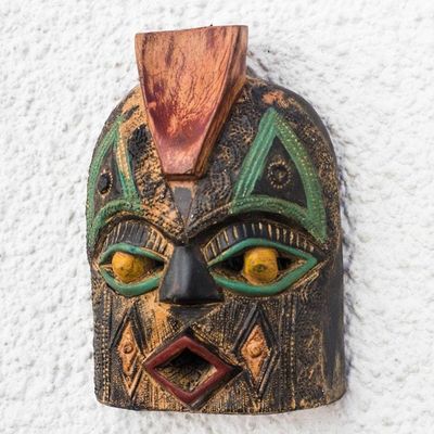 Alternate image for Rustic African Sese Wood Mask from Ghana Diamond Mouth