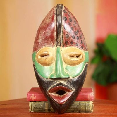 Alternate image for Rustic Hand Carved African Mask from Ghana Akan Strength