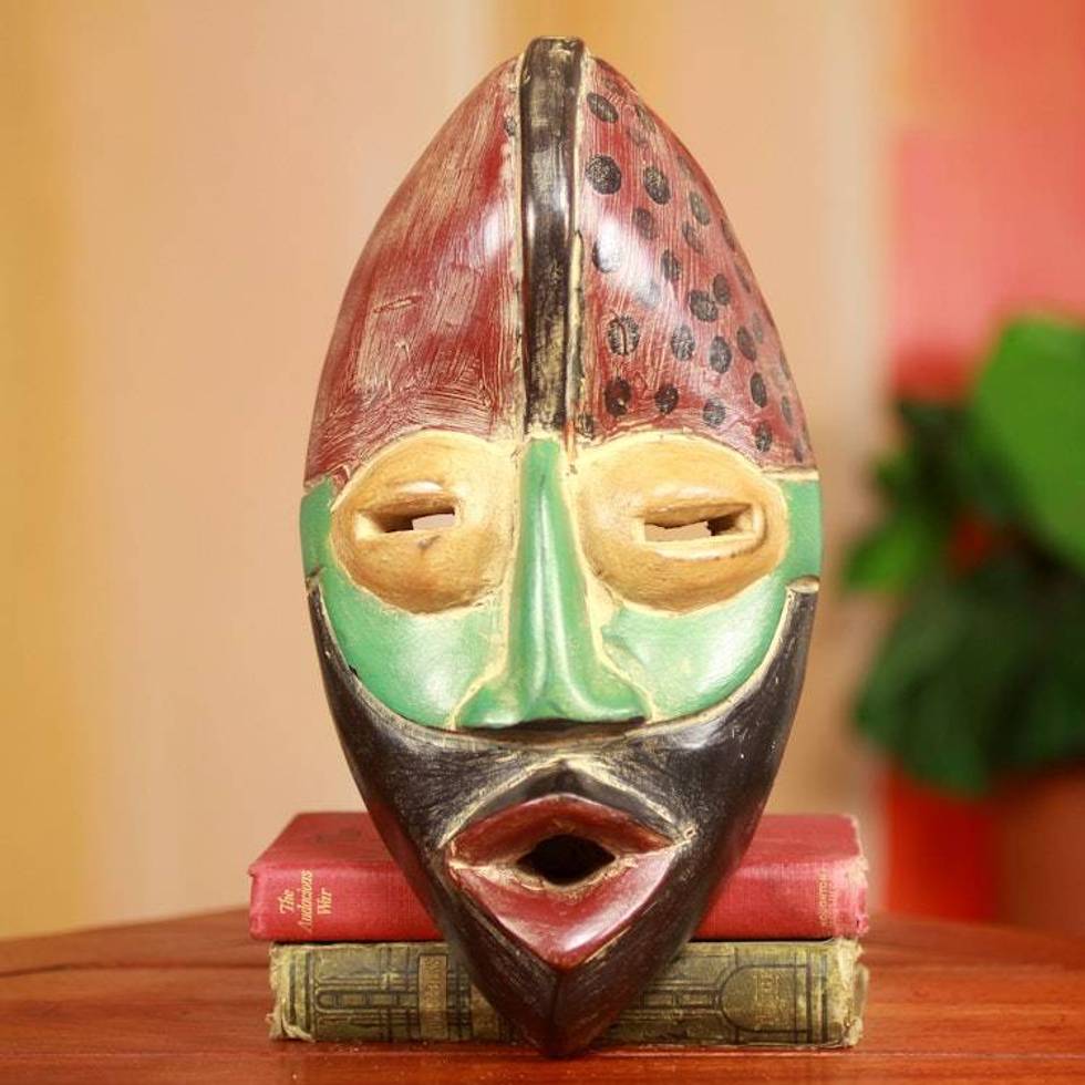 Rustic Hand Carved African Mask from Ghana 'Akan Strength'