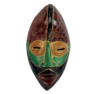 Alternate image for Rustic Hand Carved African Mask from Ghana Akan Strength