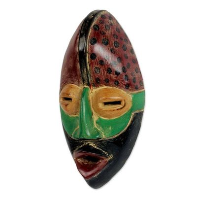 Alternate image for Rustic Hand Carved African Mask from Ghana Akan Strength