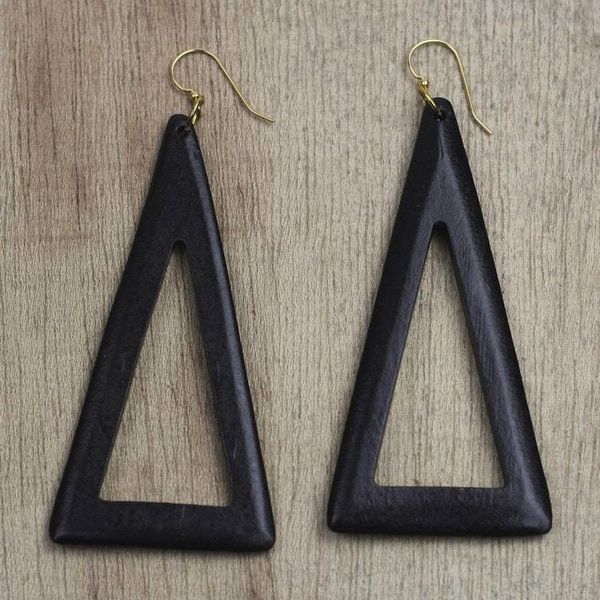 Alternate image for Triangular Ebony Wood Dangle Earrings from Ghana Beautiful Triangles