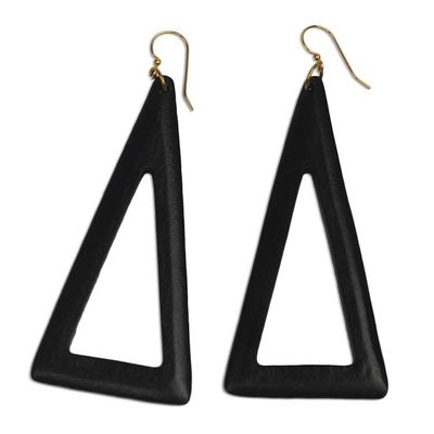 Alternate image for Triangular Ebony Wood Dangle Earrings from Ghana Beautiful Triangles