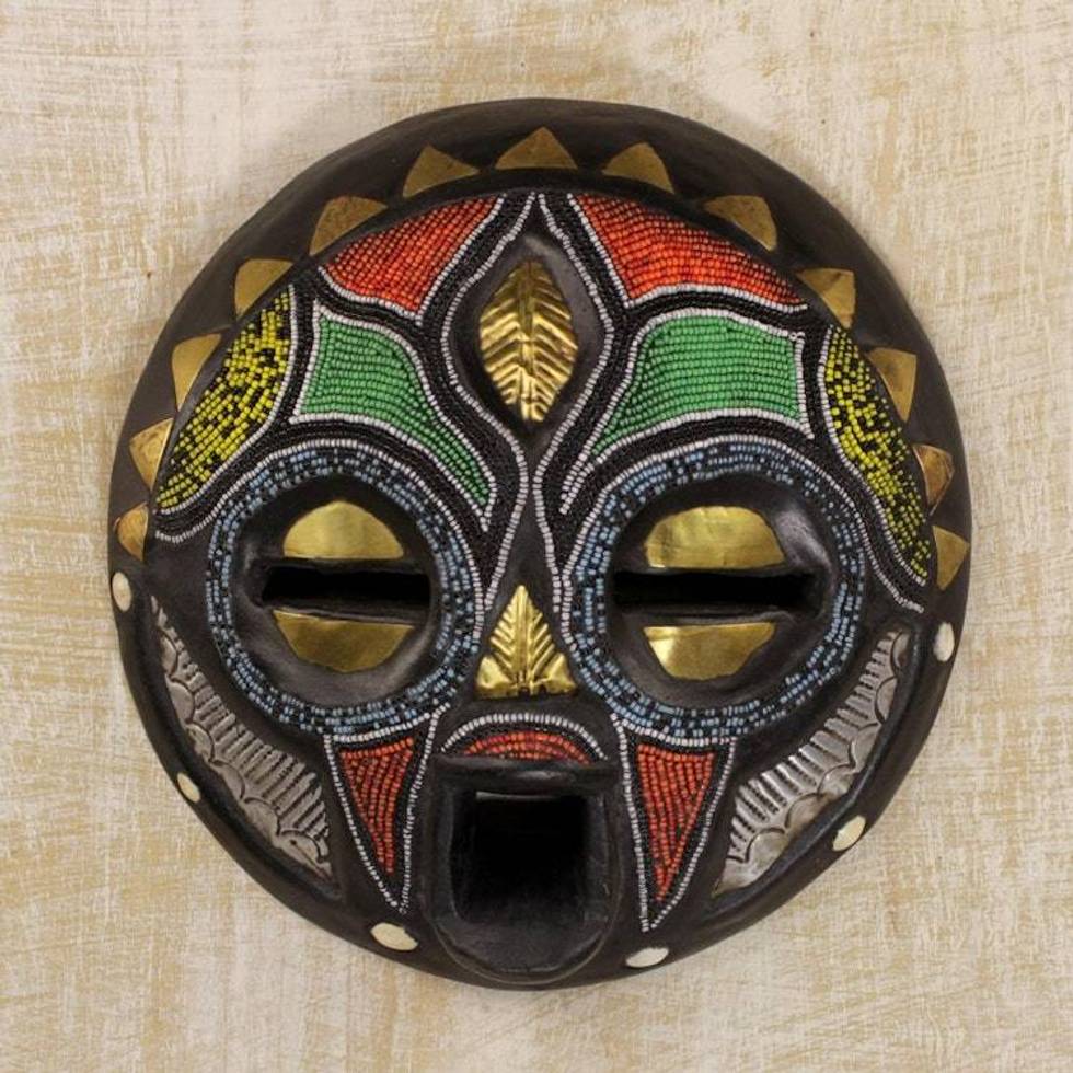 Hand Beaded African Wood Mask 'Girl Grows Up'