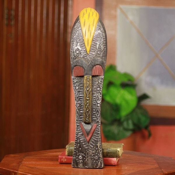 Alternate image for Long African Wood Mask with Embossed Aluminum Ondatu I