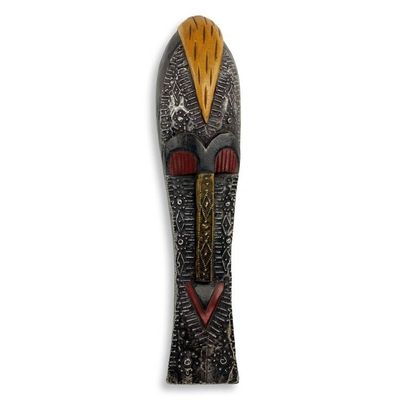 Alternate image for Long African Wood Mask with Embossed Aluminum Ondatu I