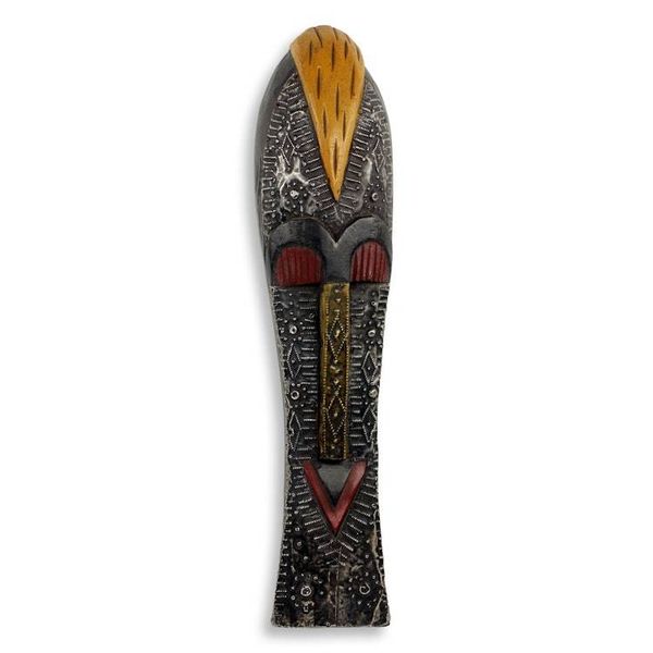 Alternate image for Long African Wood Mask with Embossed Aluminum Ondatu I