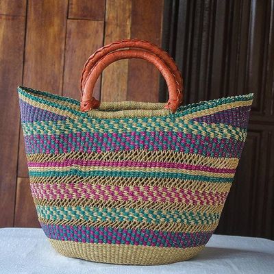 Primary image for African Woven Raffia Basket Tote Bag Bawku Beauty