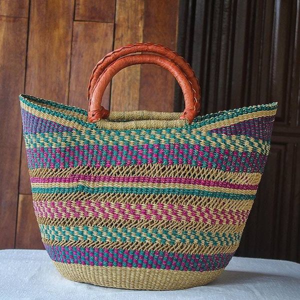 Alternate image for African Woven Raffia Basket Tote Bag Bawku Beauty