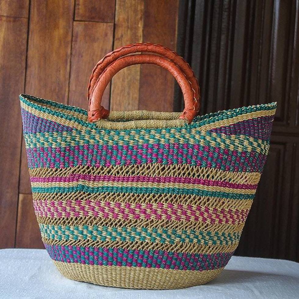 African Woven Raffia Basket Tote Bag 'Bawku Beauty'