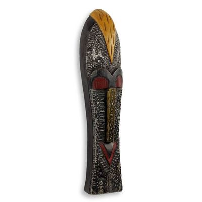 Alternate image for Long African Wood Mask with Embossed Aluminum Ondatu I