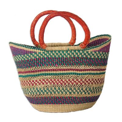 Alternate image for African Woven Raffia Basket Tote Bag Bawku Beauty