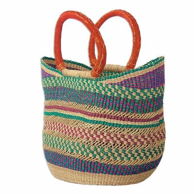 Alternate image for African Woven Raffia Basket Tote Bag Bawku Beauty
