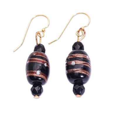 Alternate image for Black and Glittering Brown Glass Beaded Dangle Earrings Night Kiss