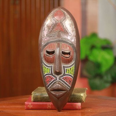 Alternate image for Tree of Life Original African Wood Mask with Beads Nkwa Dua