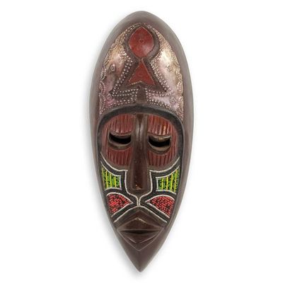 Alternate image for Tree of Life Original African Wood Mask with Beads Nkwa Dua