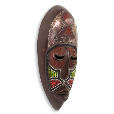 Alternate image for Tree of Life Original African Wood Mask with Beads Nkwa Dua