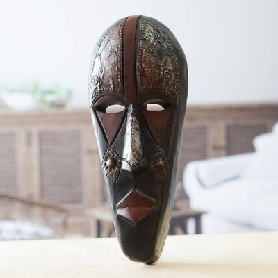 Primary image for Wood and Aluminum Mask Carved and Painted by Hand in Ghana Megyifo Tiase