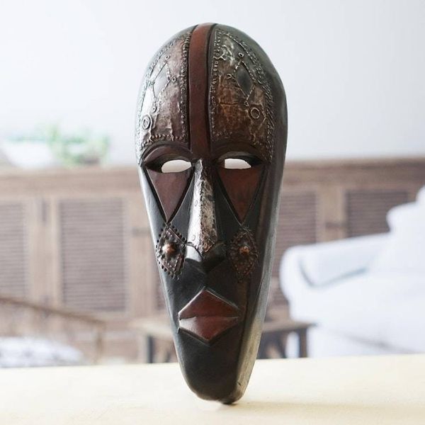 Alternate image for Wood and Aluminum Mask Carved and Painted by Hand in Ghana Megyifo Tiase