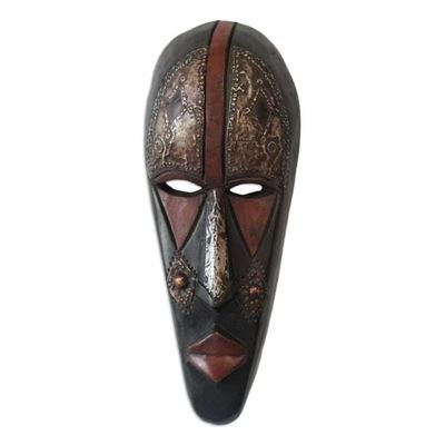 Alternate image for Wood and Aluminum Mask Carved and Painted by Hand in Ghana Megyifo Tiase