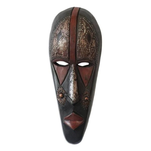 Alternate image for Wood and Aluminum Mask Carved and Painted by Hand in Ghana Megyifo Tiase