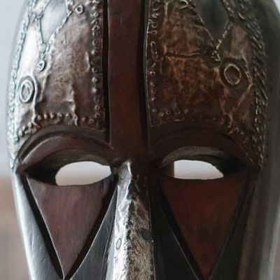 Alternate image for Wood and Aluminum Mask Carved and Painted by Hand in Ghana Megyifo Tiase