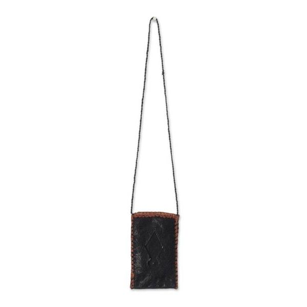 Alternate image for Black Leather Cell Phone Shoulder Bag from Ghana African Kite