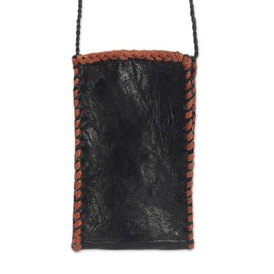 Alternate image for Black Leather Cell Phone Shoulder Bag from Ghana African Kite