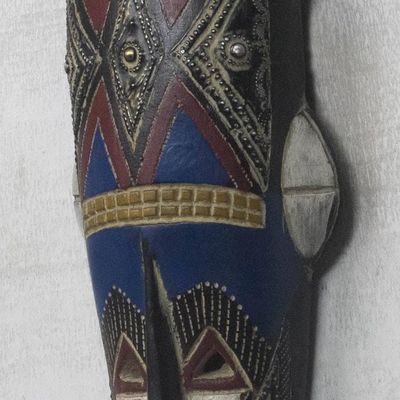 Alternate image for Handcrafted African Wood Mask from Ghana Antelope Horns