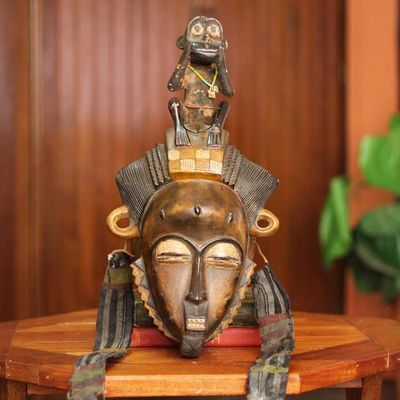 Alternate image for Ivory Coast Baule Tribe Mbra Monkey African Mask Baule She Monkey