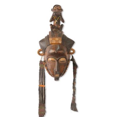 Alternate image for Ivory Coast Baule Tribe Mbra Monkey African Mask Baule She Monkey