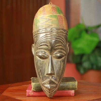 Alternate image for Mossi Tribe Hand Carved African Mask with Kente Cloth Young Mossi Man