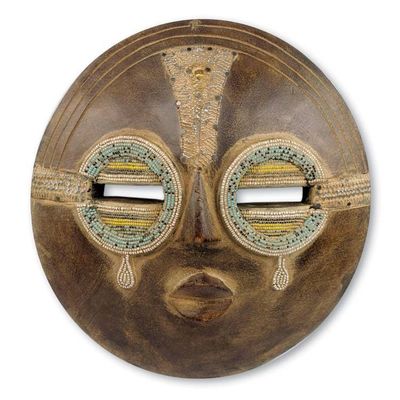 Alternate image for Hand Crafted Authentic African Beaded Wood Mask from Ghana Tears of Joy