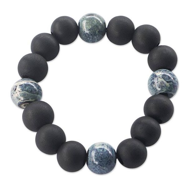 Alternate image for Recycled Glass Beaded Stretch Bracelet from Ghana Blue-Black Beauty