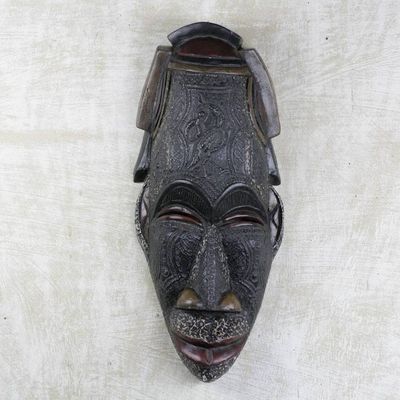 Alternate image for Vintage Look African Wood and Metal Wall Mask Peace in Our Time