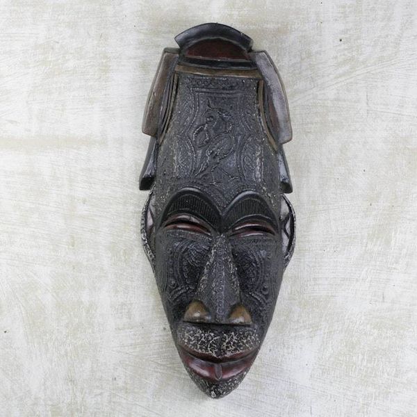 Alternate image for Vintage Look African Wood and Metal Wall Mask Peace in Our Time