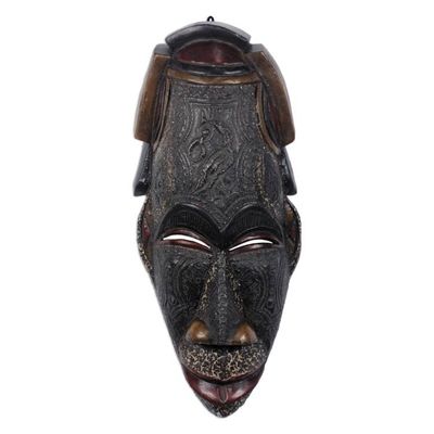 Alternate image for Vintage Look African Wood and Metal Wall Mask Peace in Our Time