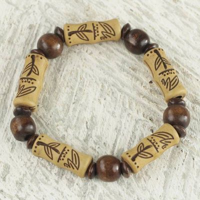Alternate image for Artisan Crafted Sese Wood Recycled Plastic Stretch Bracelet Chocolate Escape