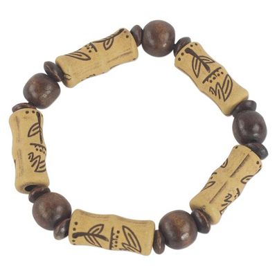 Alternate image for Artisan Crafted Sese Wood Recycled Plastic Stretch Bracelet Chocolate Escape