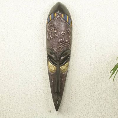 Alternate image for Original African Peace Mask Hand Crafted Wood and Metal Fafa